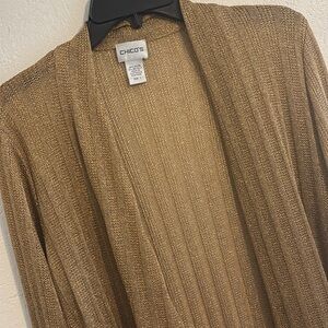 Chicos Gold Sparkle Cardigan Sweater Top